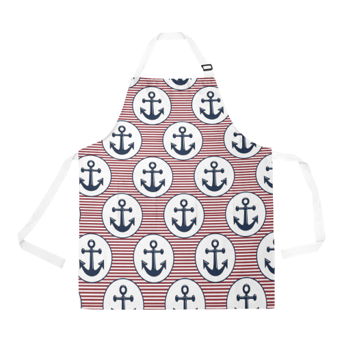 navy and red anchor nautical design All Over Print Apron