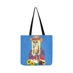 Cowgirl Sugar Skull Blue Reusable Shopping Bag Model 1660 (Two sides)