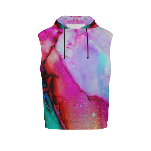 Red purple green ink All Over Print Sleeveless Hoodie for Men (Model H15)