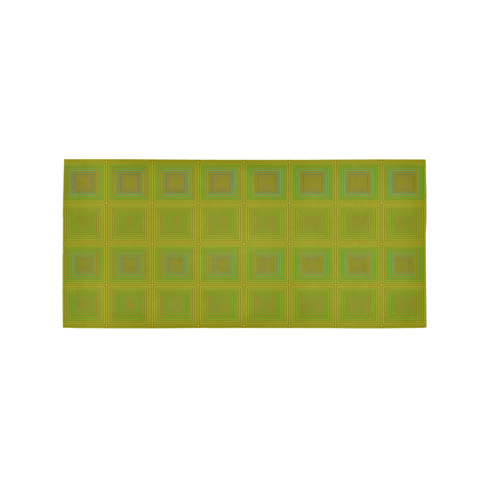 Olive green gold multicolored multiple squares Area Rug 7'x3'3''