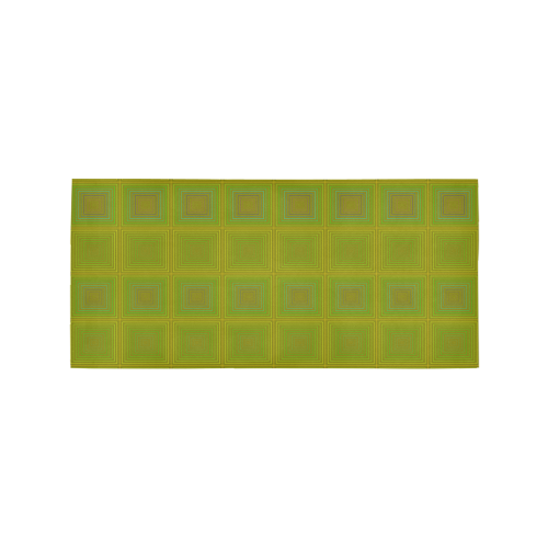 Olive green gold multicolored multiple squares Area Rug 7'x3'3''