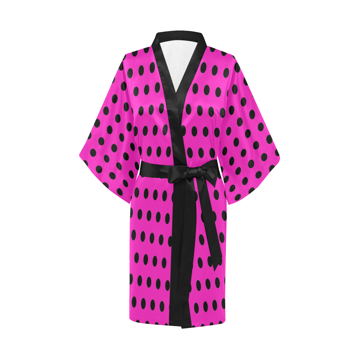 Hot Pink Black Polka Dots Kimono Robe