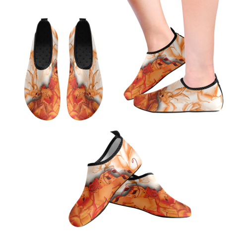 Sorf red flowers with butterflies Women's Slip-On Water Shoes (Model 056)