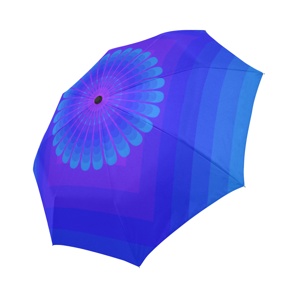 Blue flower on blue violet multiple squares Auto-Foldable Umbrella (Model U04)