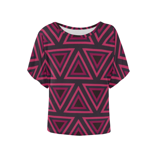 Tribal Ethnic Triangles Women's Batwing-Sleeved Blouse T shirt (Model T44)
