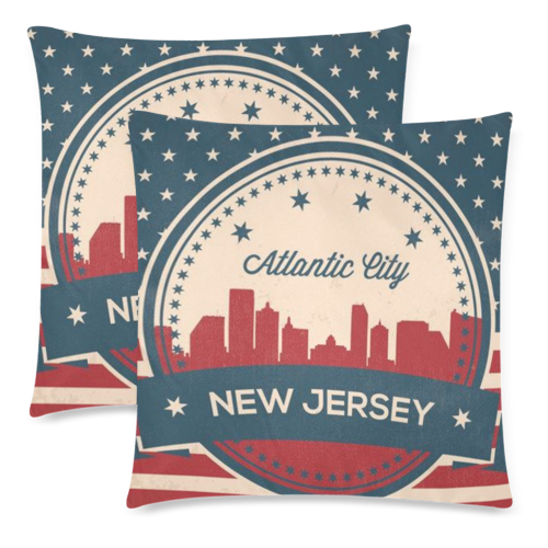 Atlantic City New Jersey Retro Skyline Custom Zippered Pillow Cases 18"x 18" (Twin Sides) (Set of 2)