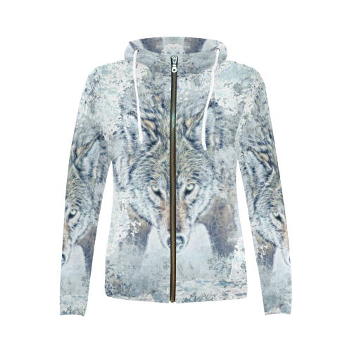 Snow Wolf All Over Print Full Zip Hoodie for Women (Model H14)