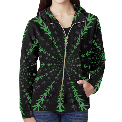 Leafzzz #3 All Over Print Full Zip Hoodie for Women (Model H14)
