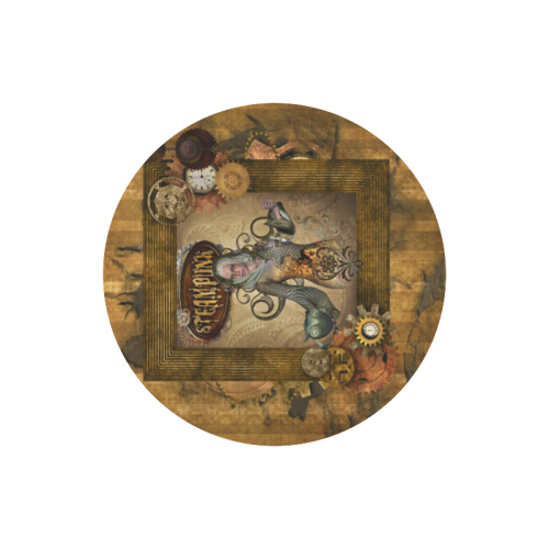 Steampunk lady with owl Round Mousepad
