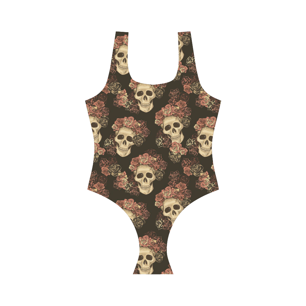 Skull and Rose Pattern Vest One Piece Swimsuit (Model S04)