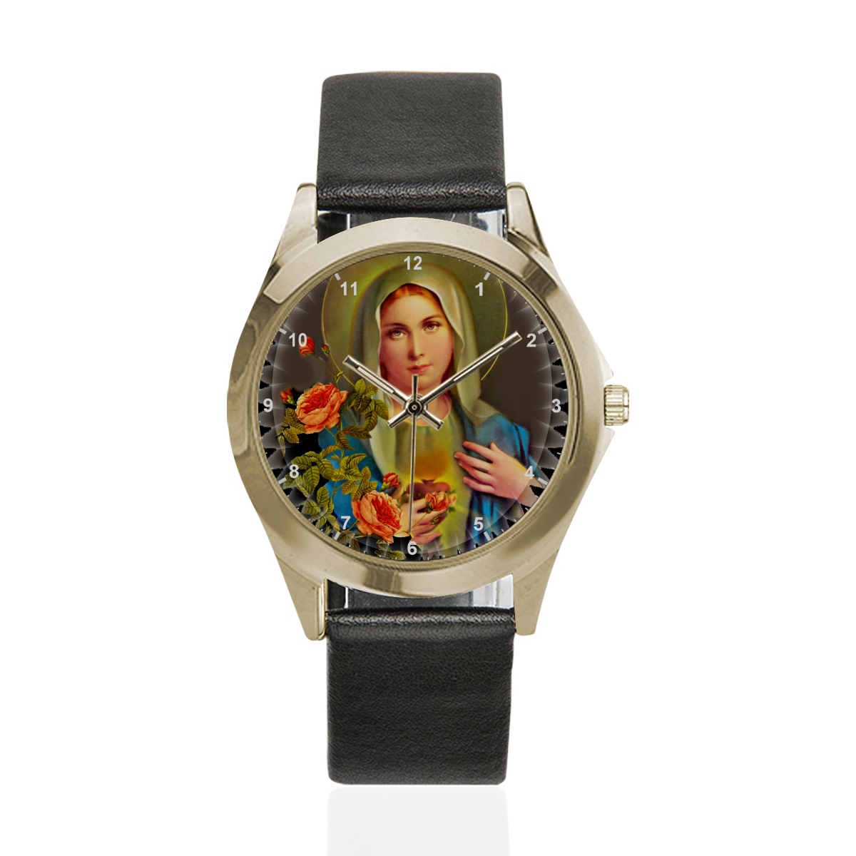 Mother Mary Unisex Silver-Tone Round Leather Watch (Model 216)
