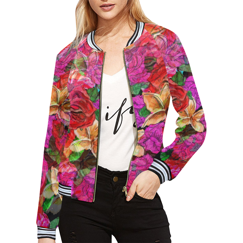 florallusion Jacket All Over Print Bomber Jacket for Women (Model H21)