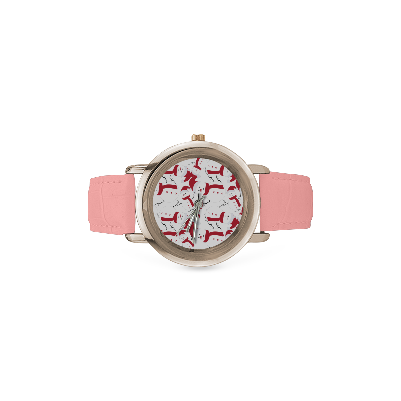 Snowman Pattern WHITE Women's Rose Gold Leather Strap Watch(Model 201)