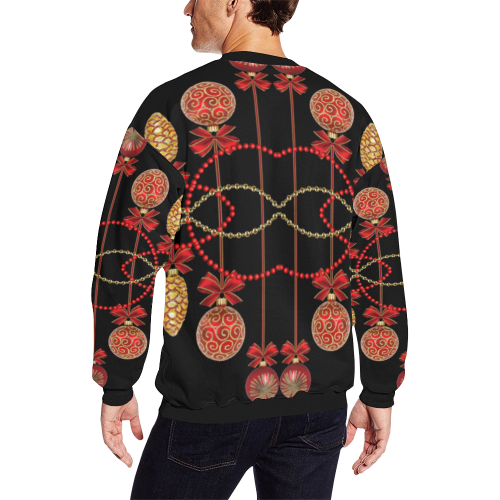 Red and Gold Christmas Ornaments Men's Oversized Fleece Crew Sweatshirt/Large Size(Model H18)