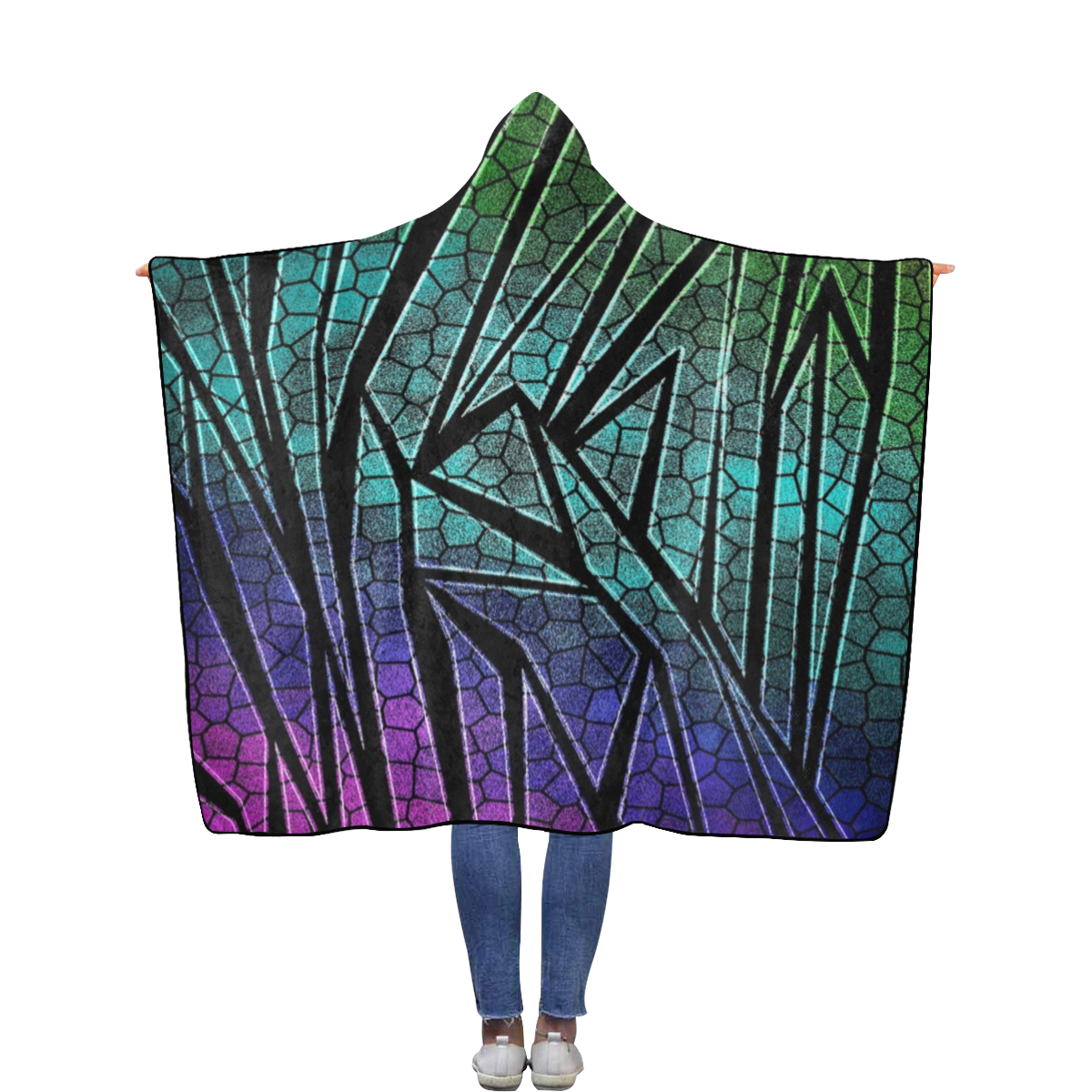 Neon Rainbow Cracked Mosaic Flannel Hooded Blanket 56''x80''