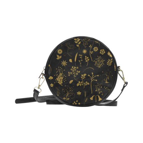 Ethno Floral Elements Pattern Gold 1 Round Sling Bag (Model 1647)