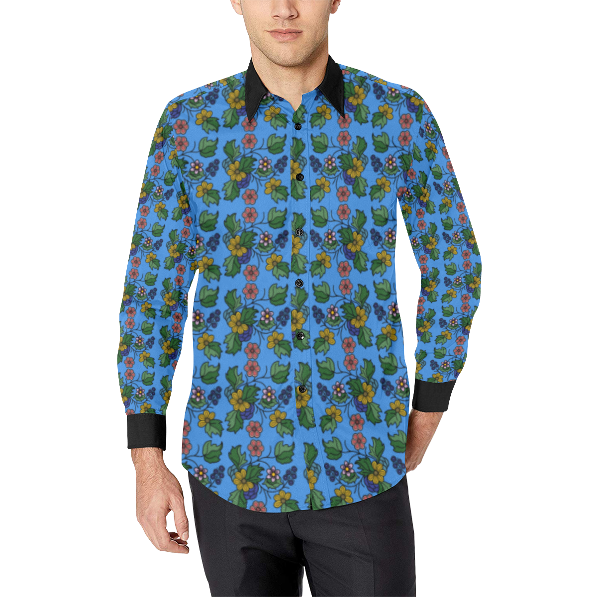 blue floral Men's All Over Print Casual Dress Shirt (Model T61)