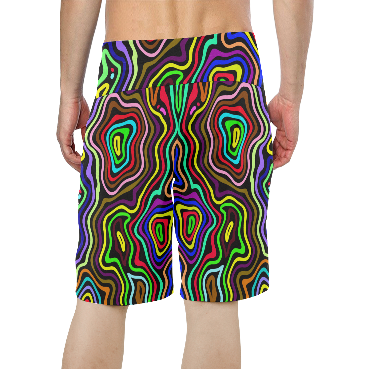 Multicolored Wavy Line Pattern Men's All Over Print Board Shorts (Model L16)