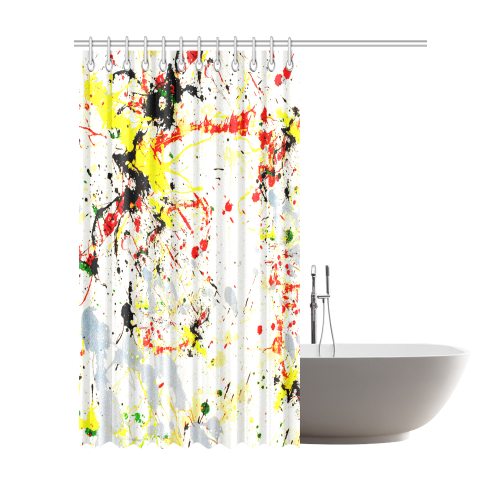 Black, Red, Yellow Paint Splatter Shower Curtain 72"x84"