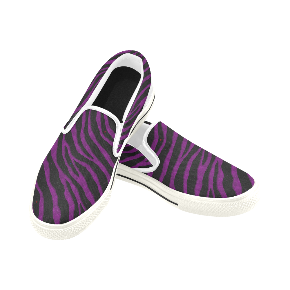 Ripped SpaceTime Stripes - Purple Slip-on Canvas Shoes for Kid (Model 019)