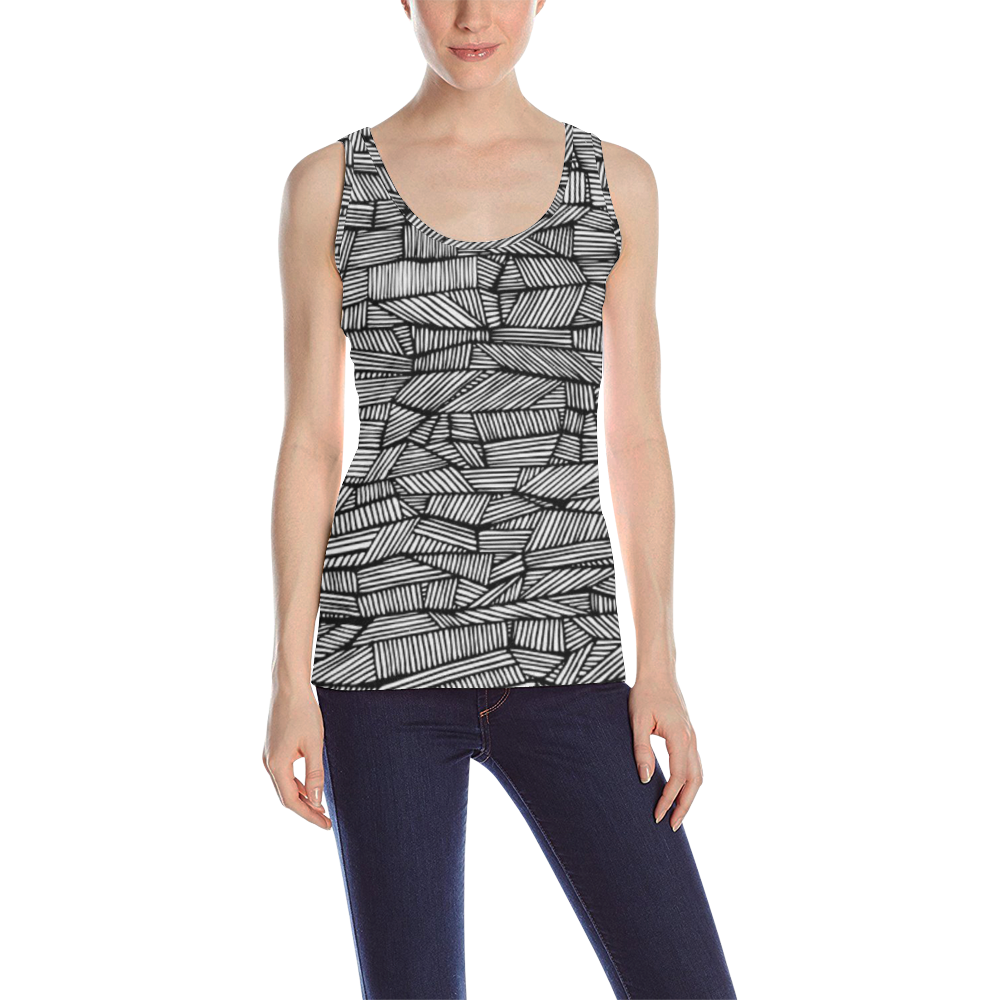 BLACK AND WHITE DIAMOND PATTERN All Over Print Tank Top for Women (Model T43)