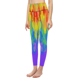 Flames Paint Abstract Purple Women's All Over Print High-Waisted Leggings (Model L36)