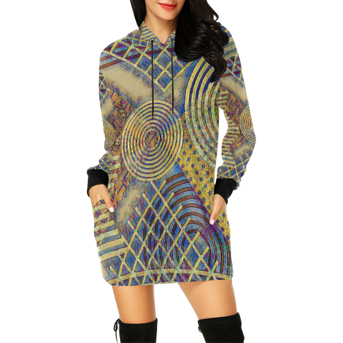 Squares Circles Graphic  T All Over Print Hoodie Mini Dress (Model H27)
