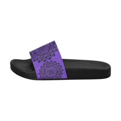 black mandala- purple slides Women's Slide Sandals (Model 057)