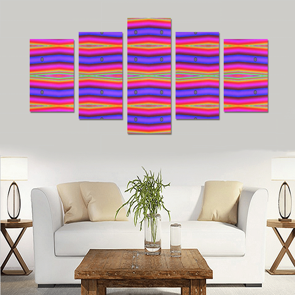 Bright Pink Purple Stripe Abstract Canvas Print Sets C (No Frame)