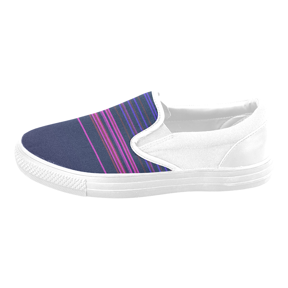 BLUE LINES WITH PINK Women's Unusual Slip-on Canvas Shoes (Model 019)