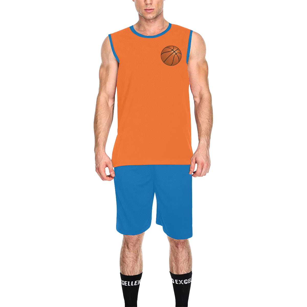 Basketball Sports Cyan Blue and Orange All Over Print Basketball Uniform