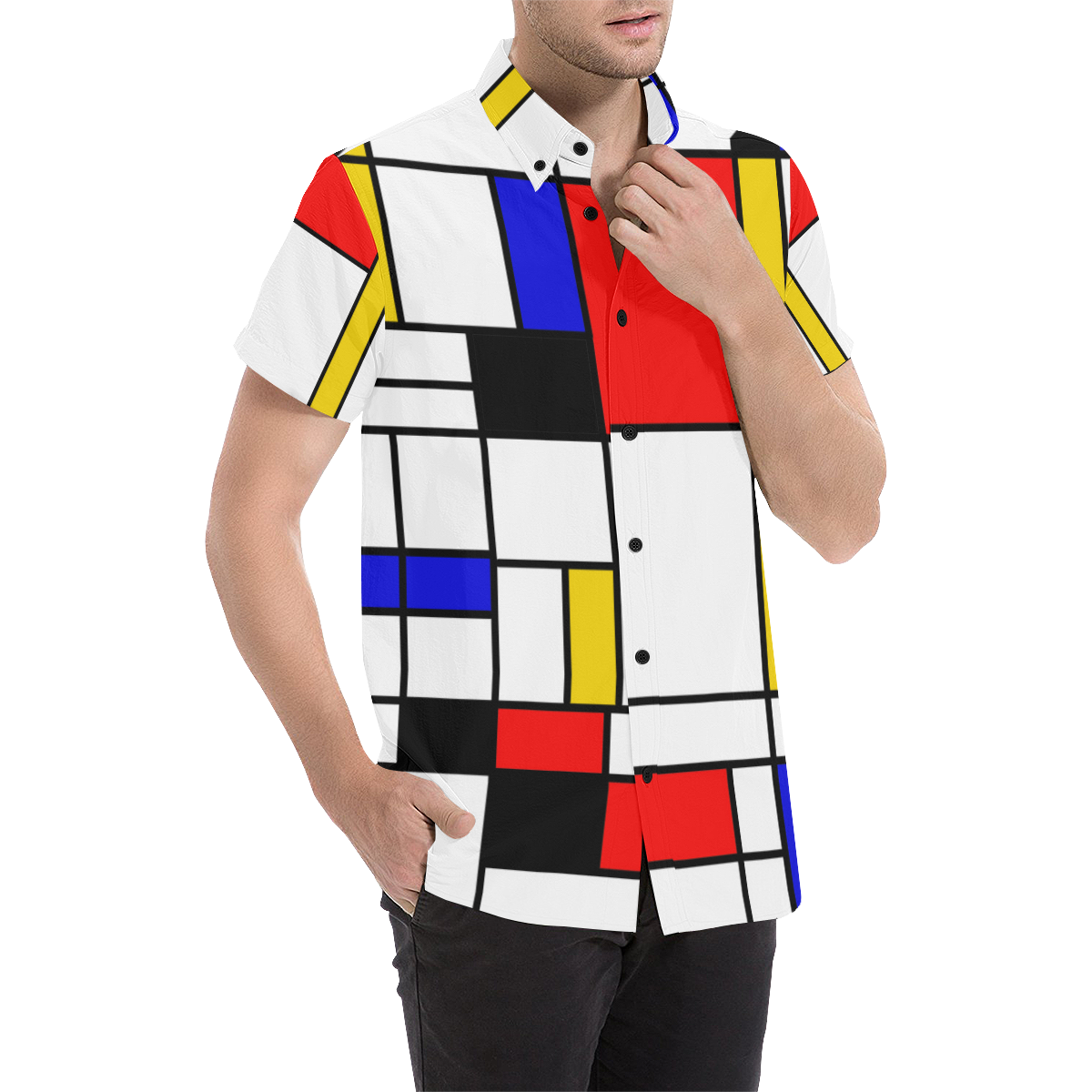 Bauhouse Composition Mondrian Style Men's All Over Print Short Sleeve Shirt (Model T53)