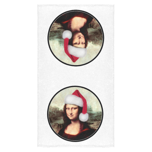 Christmas Mona Lisa with Santa Hat White Bath Towel 30"x56"