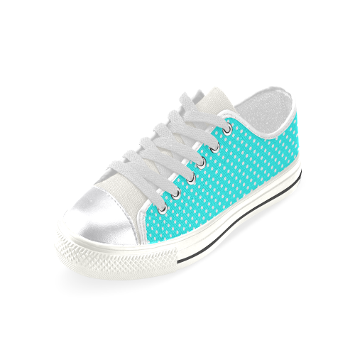 Baby blue polka dots Canvas Women's Shoes/Large Size (Model 018)