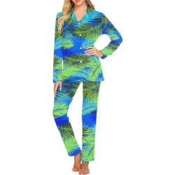 Tropical Island Palm Leaves Women's Long Pajama Set