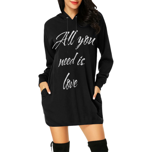 All you need is love All Over Print Hoodie Mini Dress (Model H27)