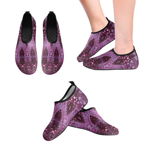Fractal Lace Lipstick Pink Women's Slip-On Water Shoes (Model 056)