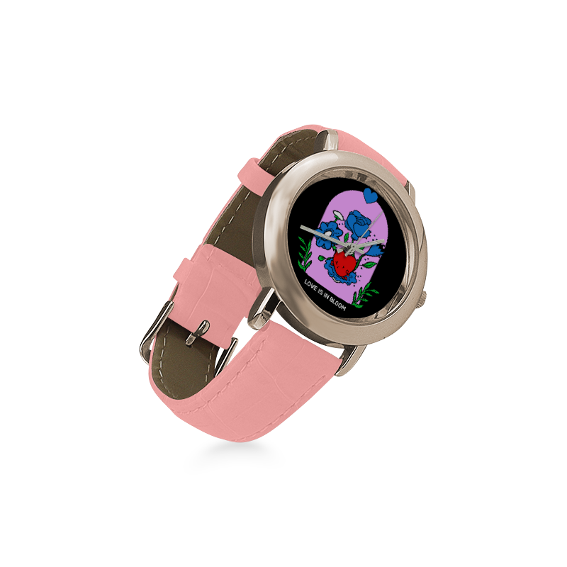 reloj de pulsera ove is in bloom Women's Rose Gold Leather Strap Watch(Model 201)