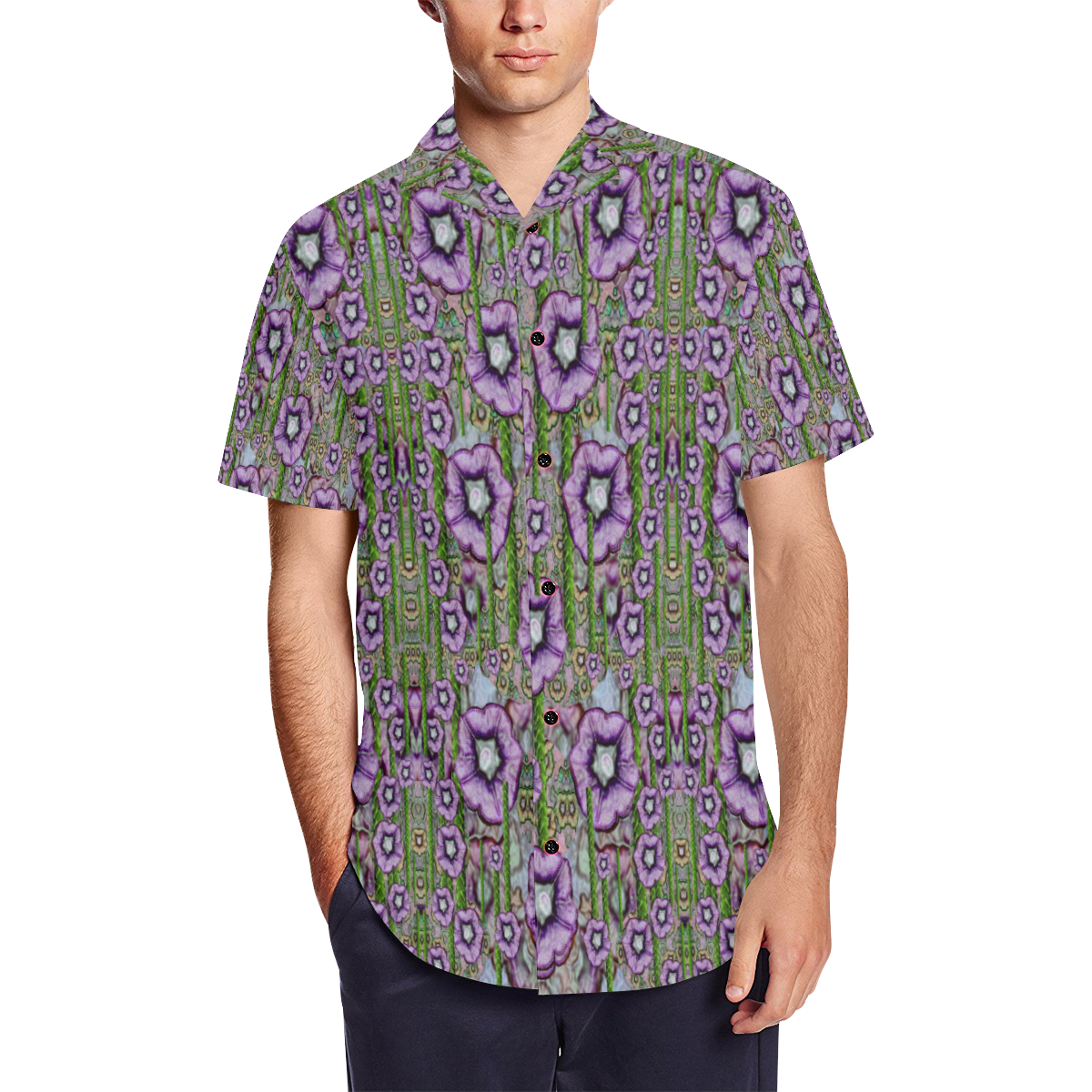 Jungle fantasy flowers climbing to be in freedom Men's Short Sleeve Shirt with Lapel Collar (Model T54)