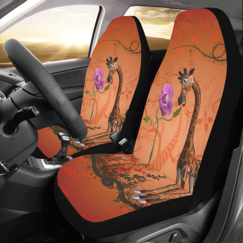 Funny giraffe speak with a flower Car Seat Covers (Set of 2)