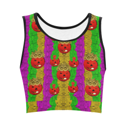 Girls and boys pumkins with owls and roses Women's Crop Top (Model T42)