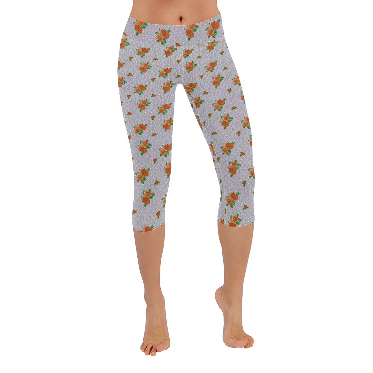 Roses and Pattern 1A by JamColors Women's Low Rise Capri Leggings (Invisible Stitch) (Model L08)