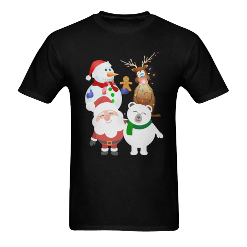 Christmas Gingerbread, Snowman, Santa Claus Black Men's T-shirt in USA Size (Two Sides Printing) (Model T02)