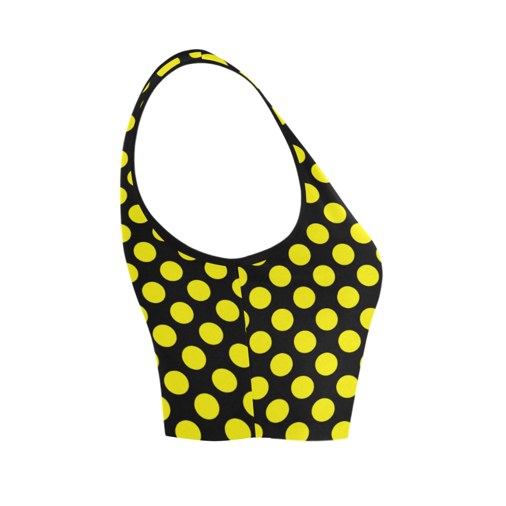 Yellow Polka Dots on Black Women's Crop Top (Model T42)