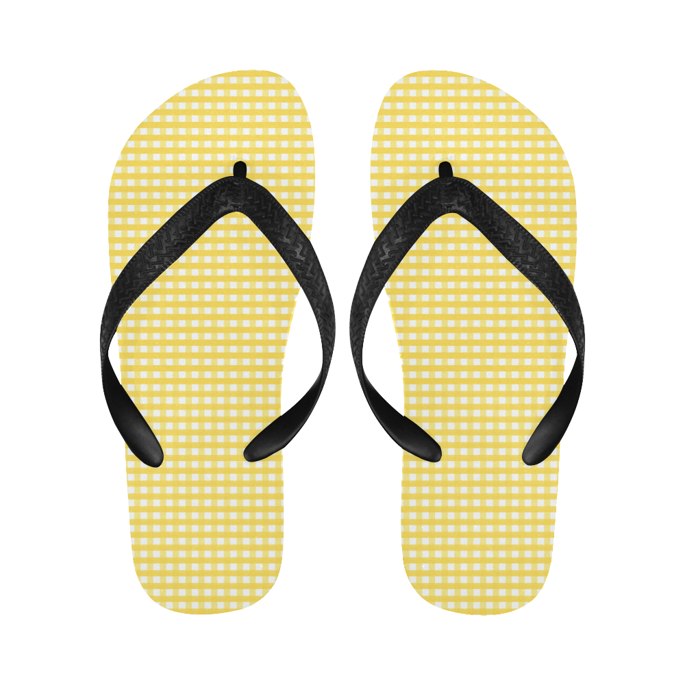 Yellow Gingham Checked Pattern Flip Flops for Men/Women (Model 040)