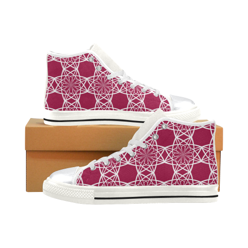 Dark Pink Flowers High Top Canvas Shoes for Kid (Model 017)