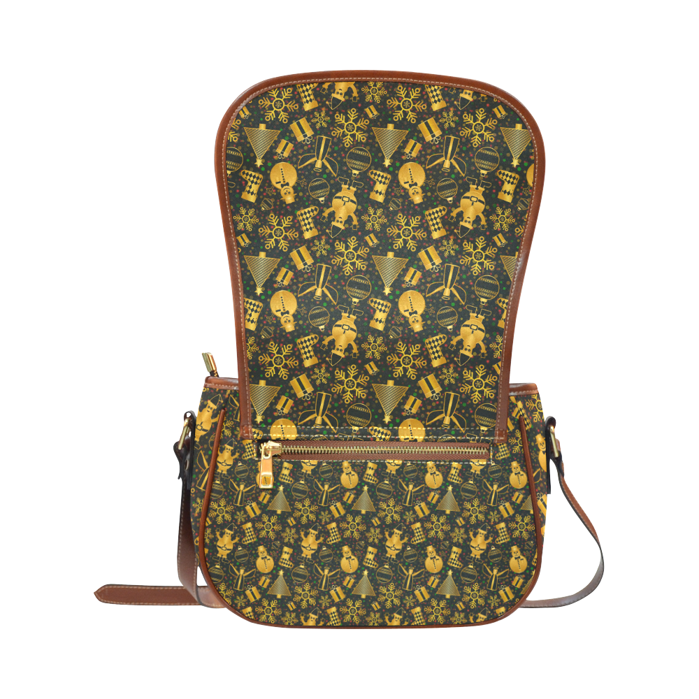 Golden Christmas Icons Saddle Bag/Small (Model 1649) Full Customization