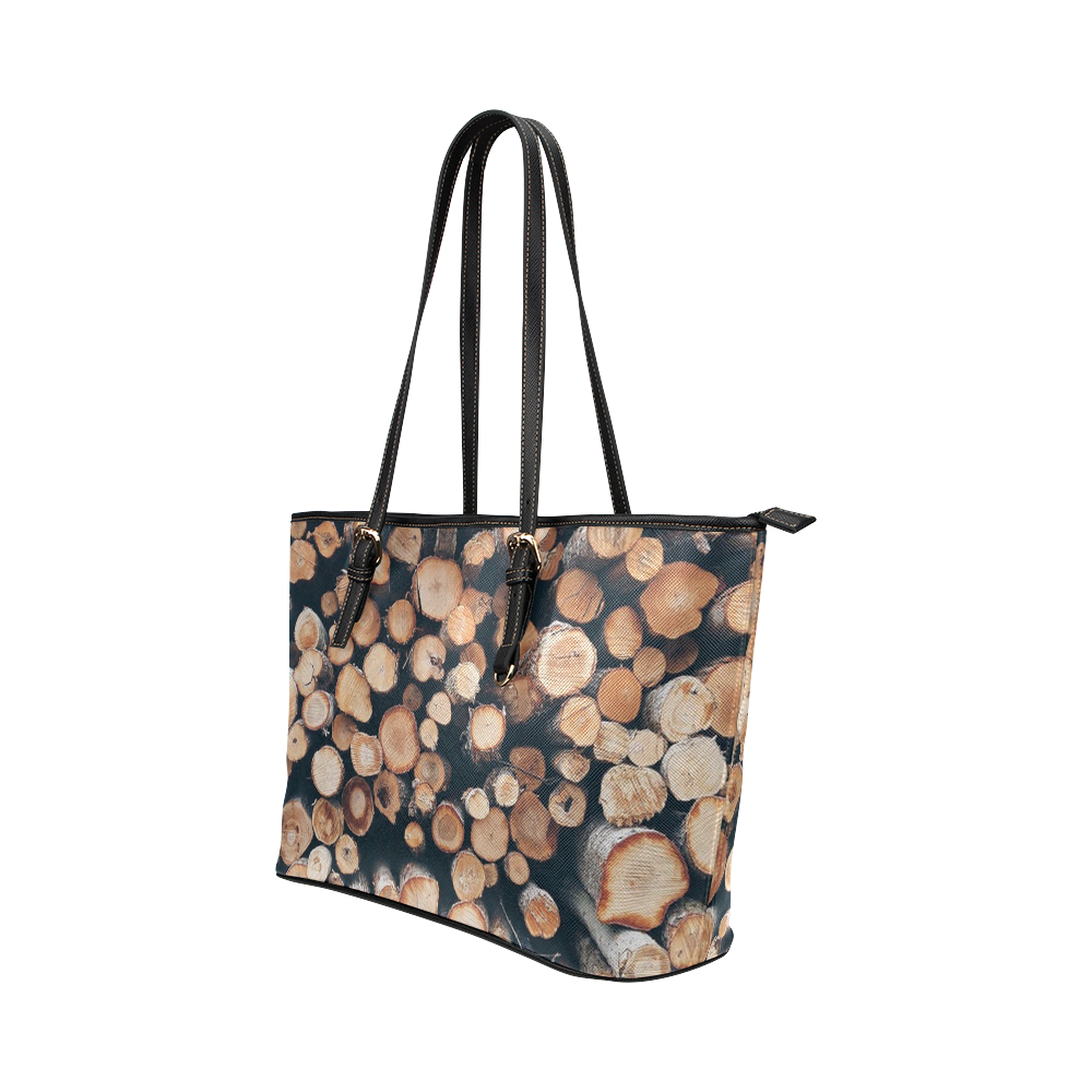 wood stick piles Leather Tote Bag/Large (Model 1651)