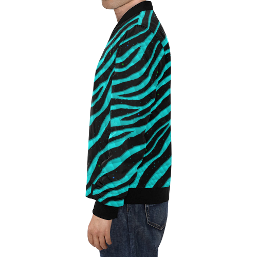 Ripped SpaceTime Stripes - Cyan All Over Print Bomber Jacket for Men/Large Size (Model H19)