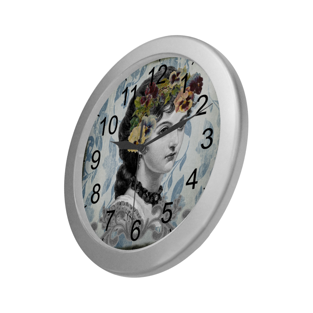 Vintage Lady Silver Color Wall Clock